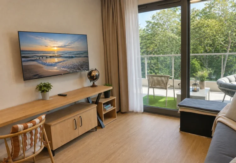 Bałtycka Sea Park 50 – klimatyzowany, dwupokojowy apartament 38 m², z częściowym widokiem na morze
